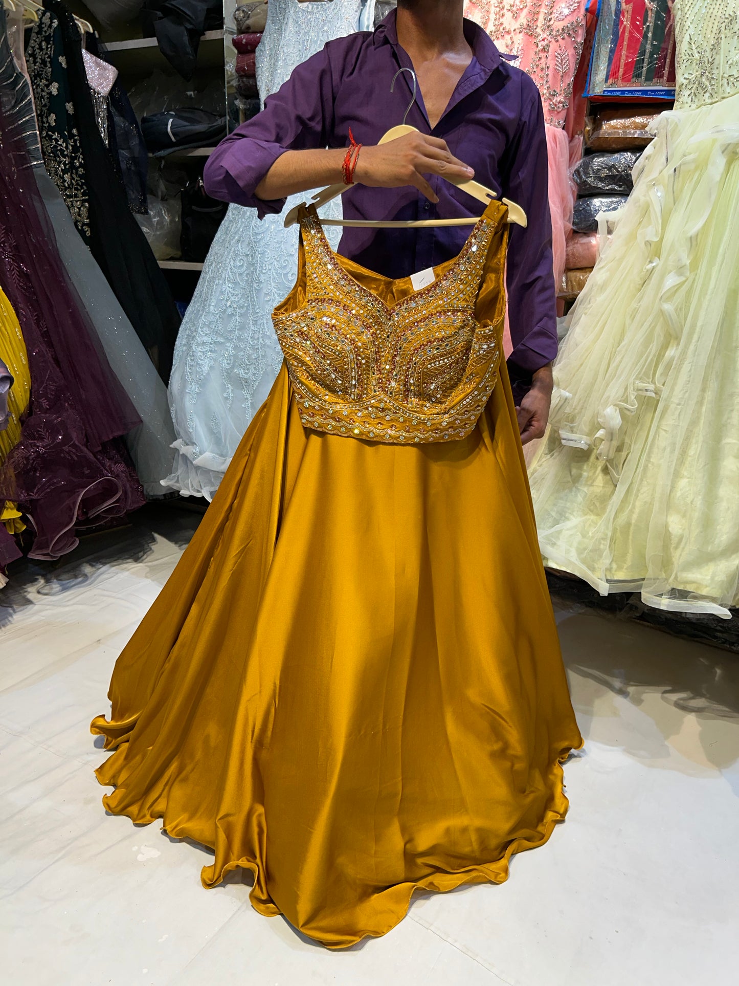 Mustard golden Designer lehenga crop top