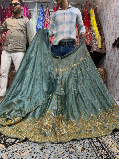 Heavy bottle green sequence bridal lehenga