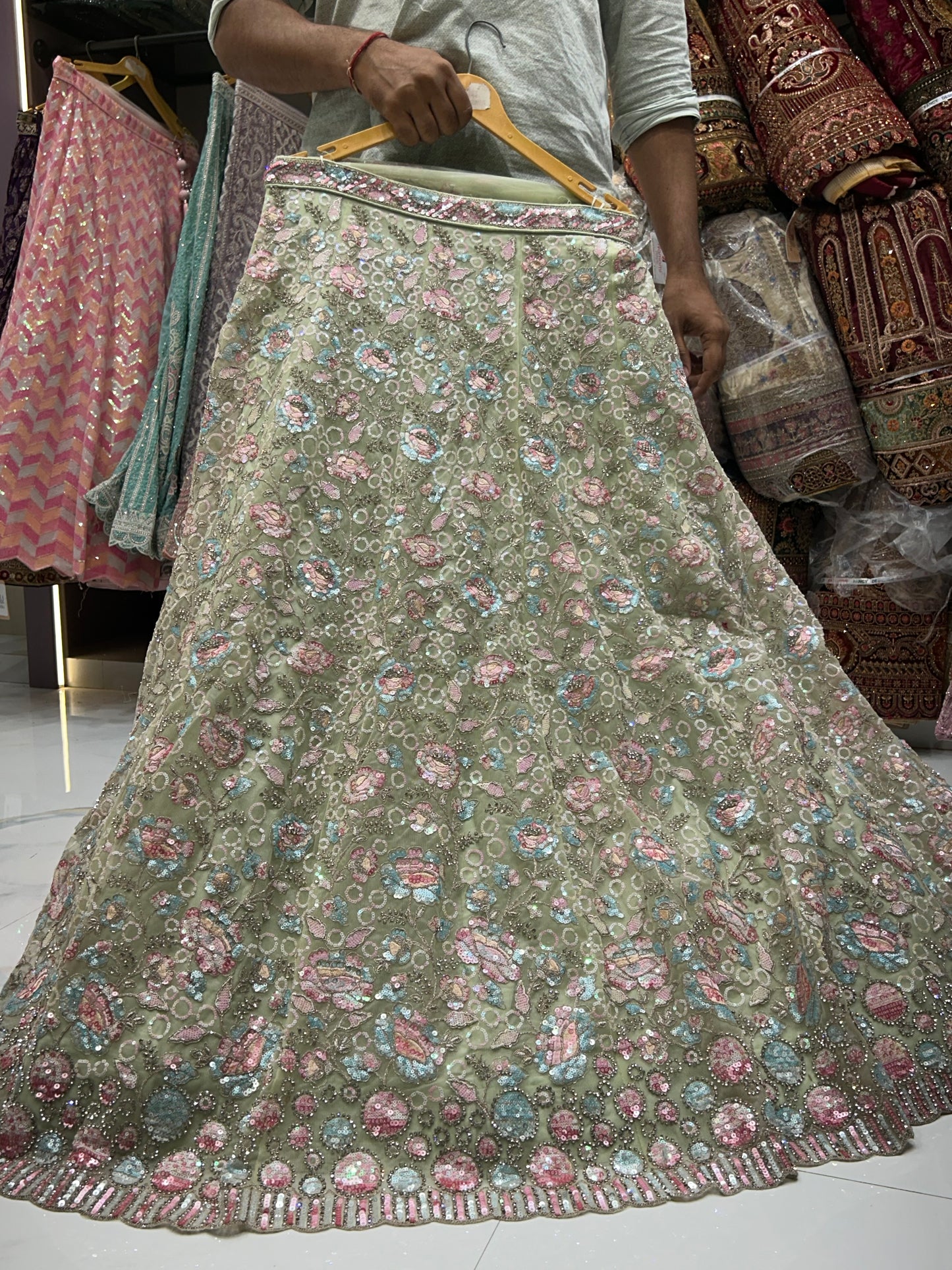 Floral light Green lehenga