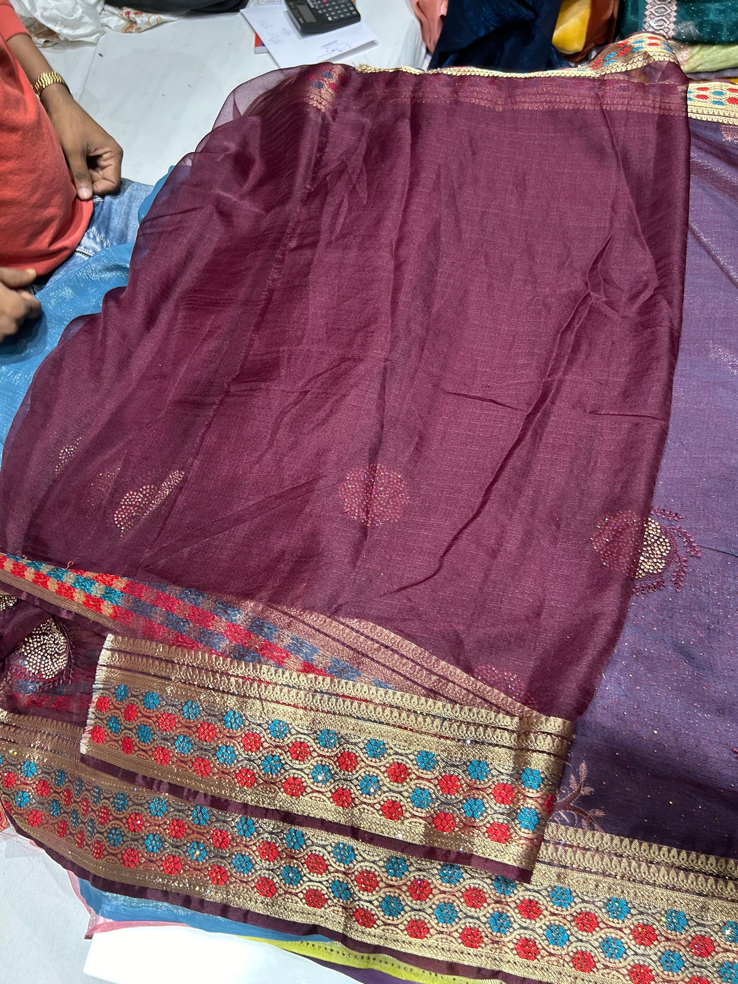 Purple golden heavy border saree