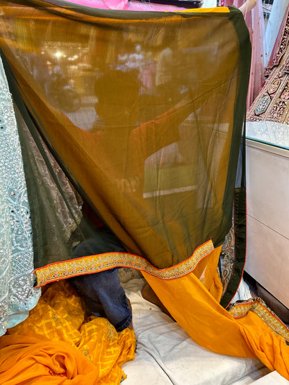 Yellow mehendi saree