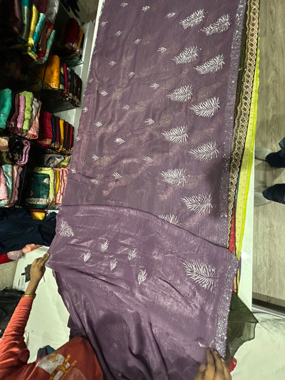 Trendy lilac purple leaf saree