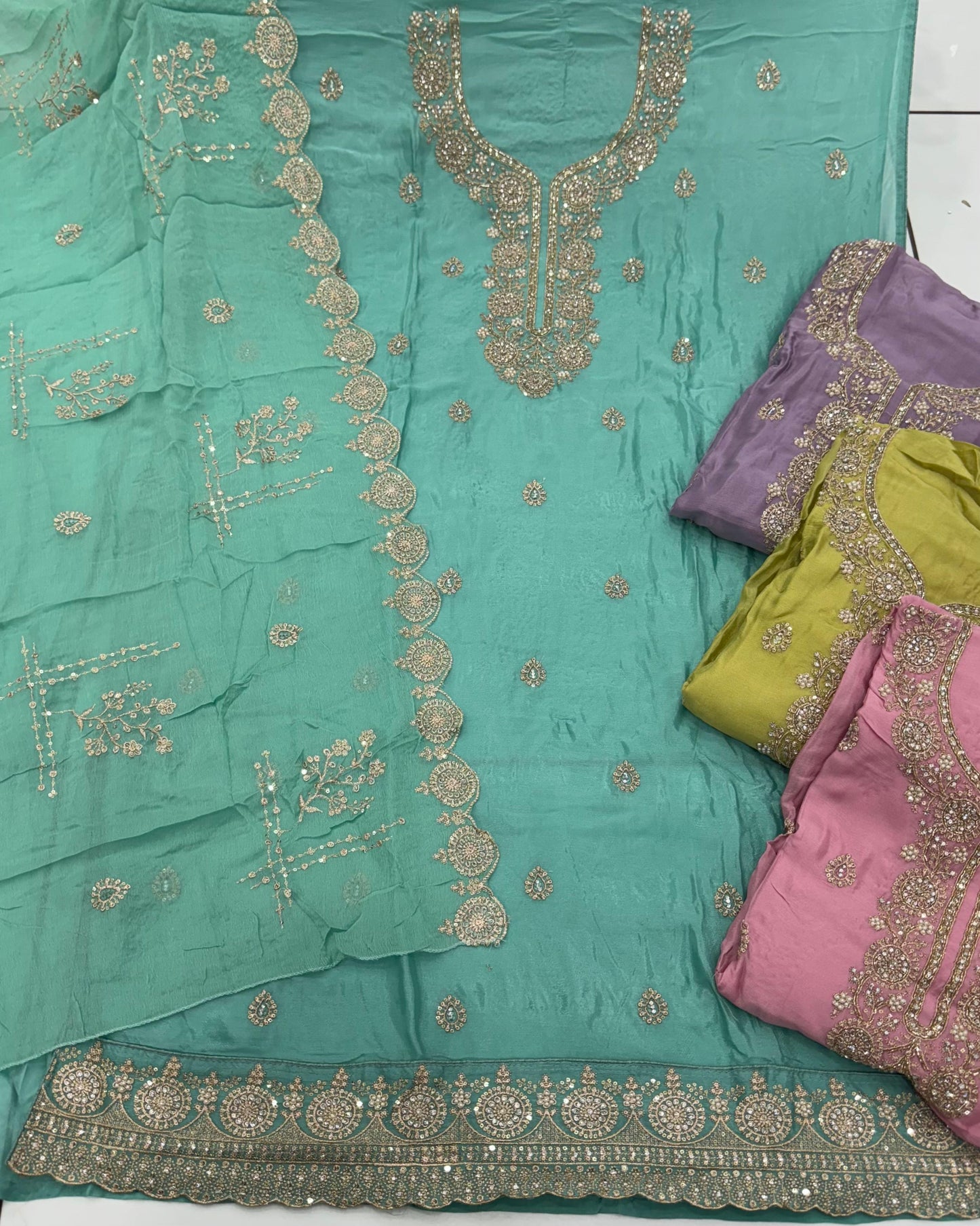 Amazing mint green unstitched Salwar suits dress material (free size)