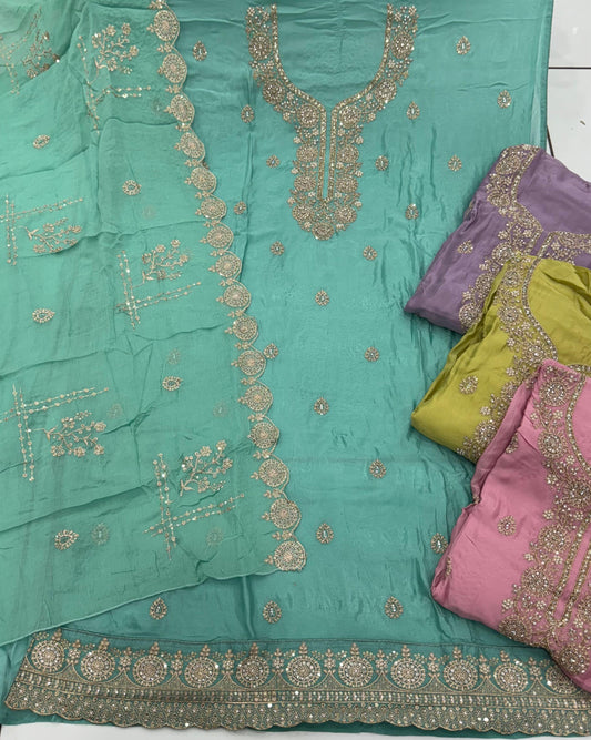 Amazing mint green unstitched Salwar suits dress material (free size)