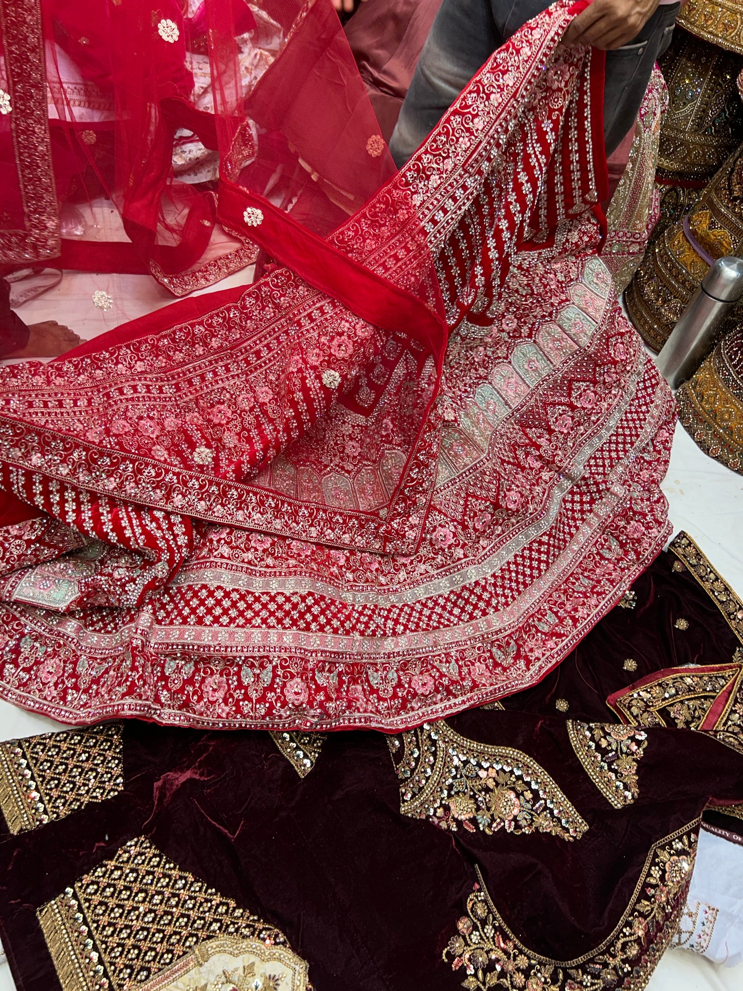 Famous red jhumka Lehenga