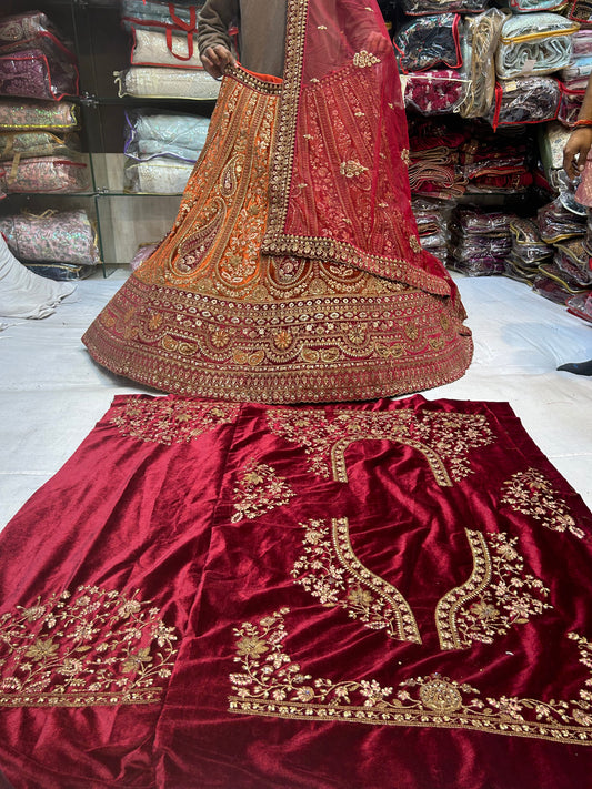 Blusa con corsé de 5 cortes Maharani en color granate y rojo mostaza Lehenga