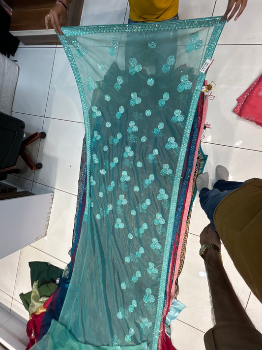 Good looking aqua green saree