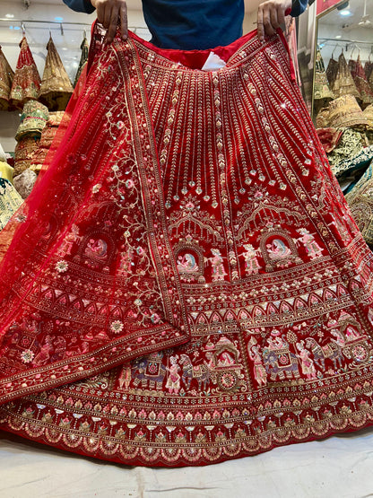 Impresionante lehenga nupcial doli barat roja