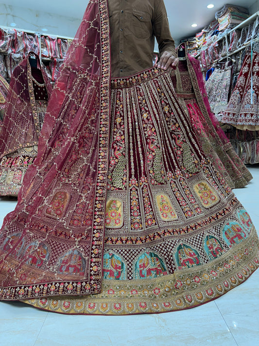 Hot Red Mustard Peacock Lehenga 🥰