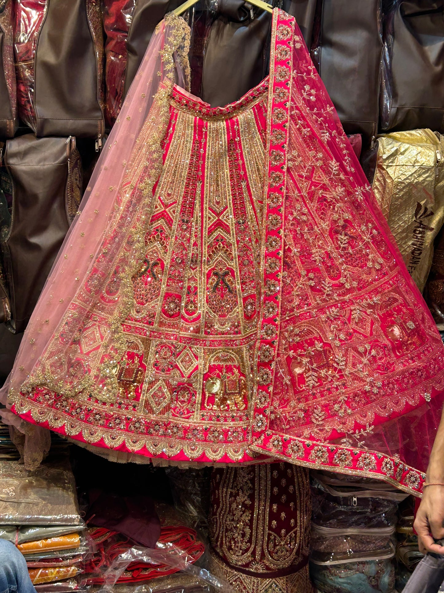 Beautiful Handwork Double Dupatta Pink lehenga