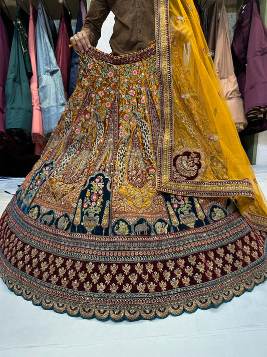 Rajwada Hermosa Mostaza Lehenga