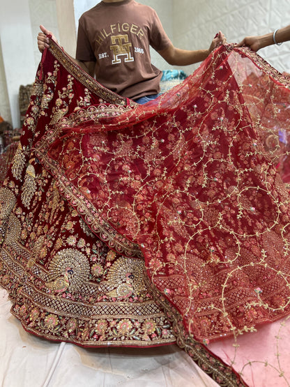 Amazing maroon peacock bridal lehenga