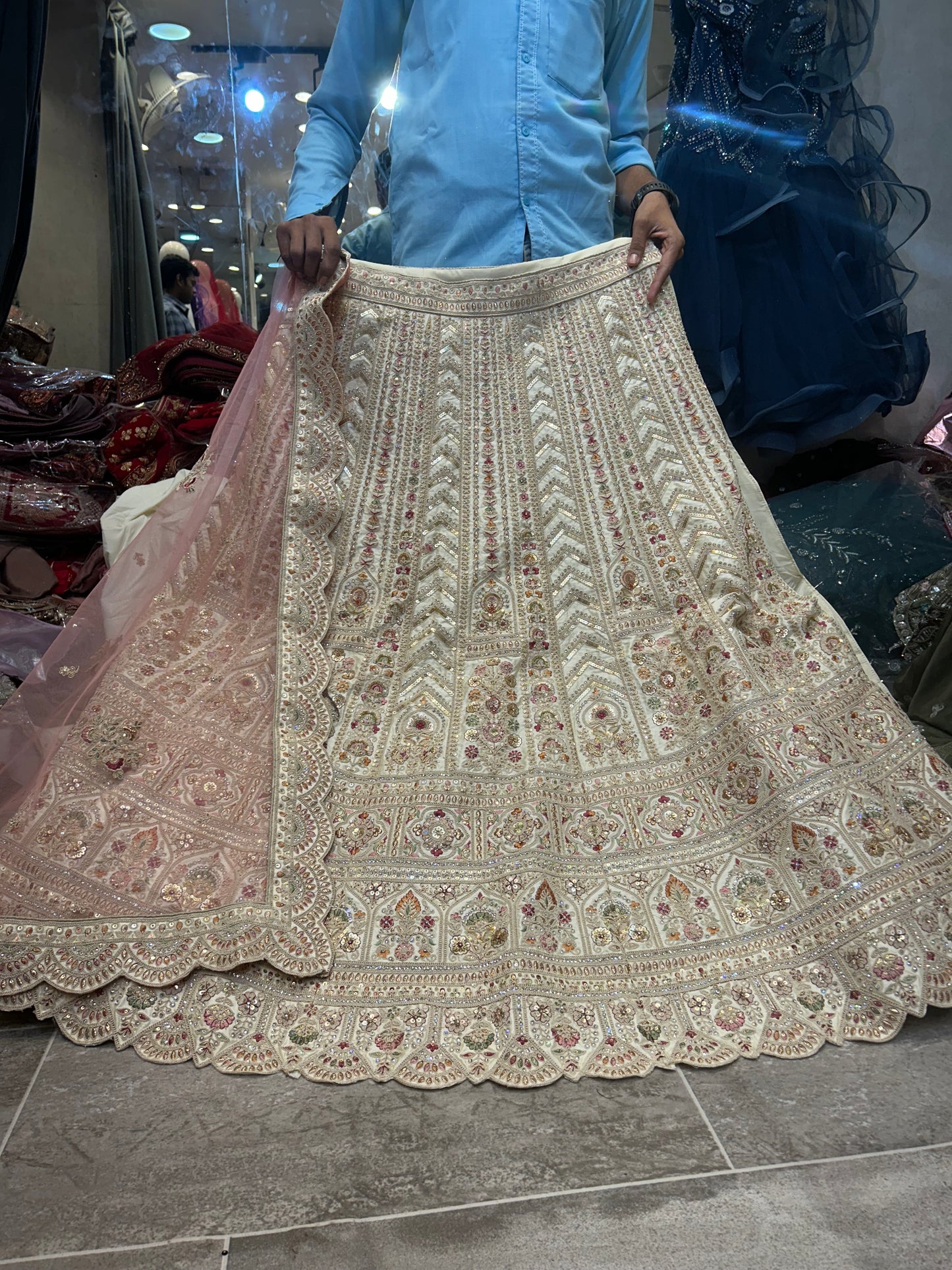 Gorgeous white light golden handwork bridal Lehenga