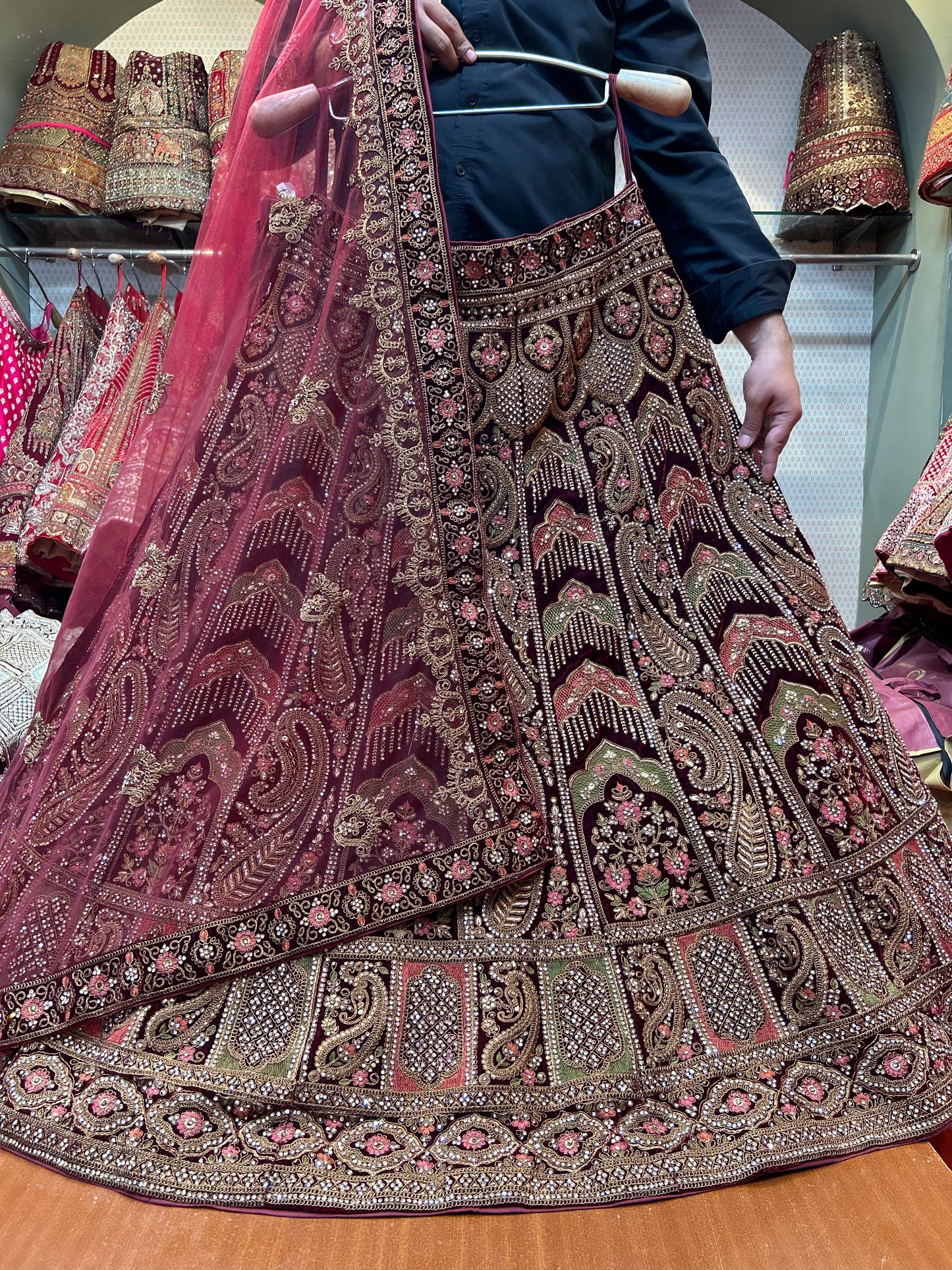 Beautiful maroon peacock bridal Lehenga