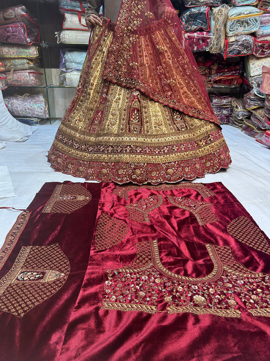 Corsé Marwari Rajwada rojo dorado Lehenga