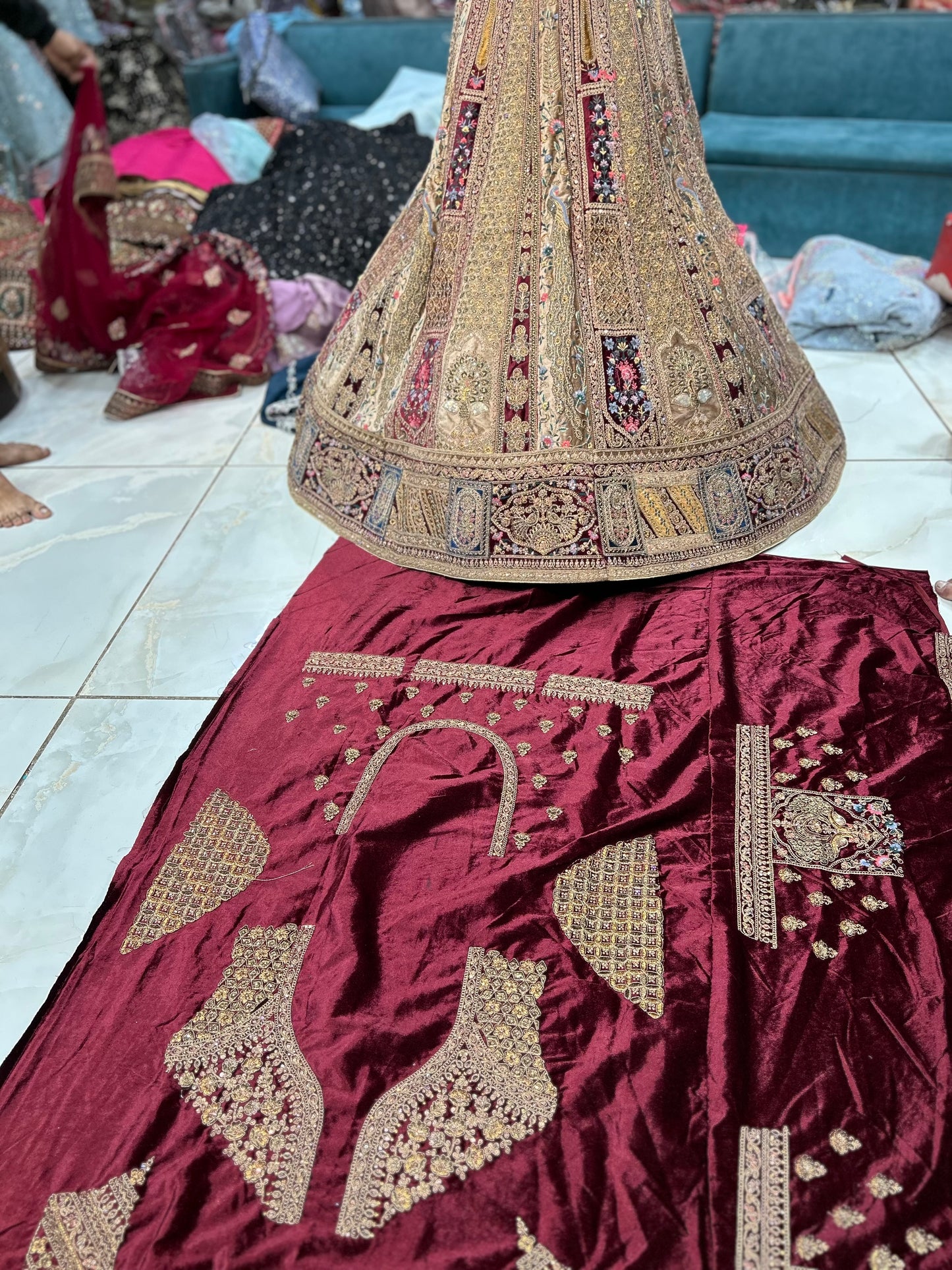 Attractive maroon double duptta bridal lehenga