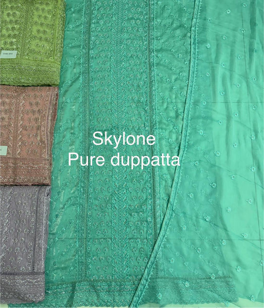 Fantastic blue green unstitched Salwar suits dress material (free size)