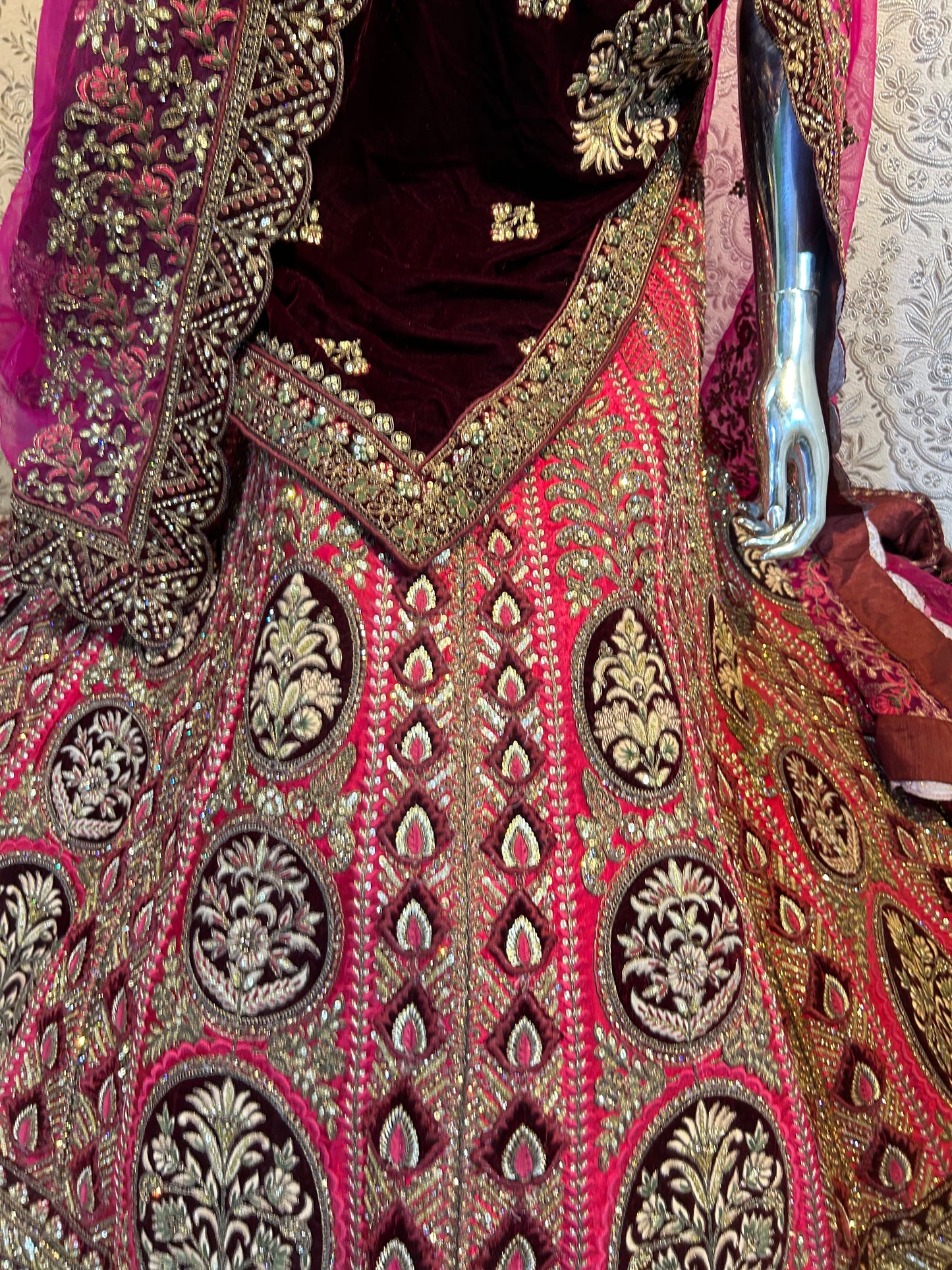 Good looking maroon handwork bridal lehenga