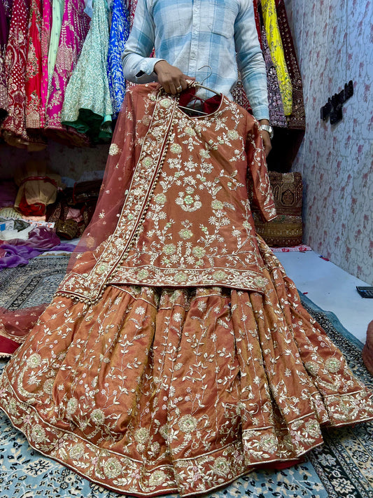 Something different orange beige Peplum long Dress Farshi Gaharara Pakistani Bridal Dress Muslim Special