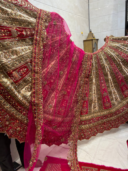 Heavy Rani Ivory pure handwork bridal Lehenga