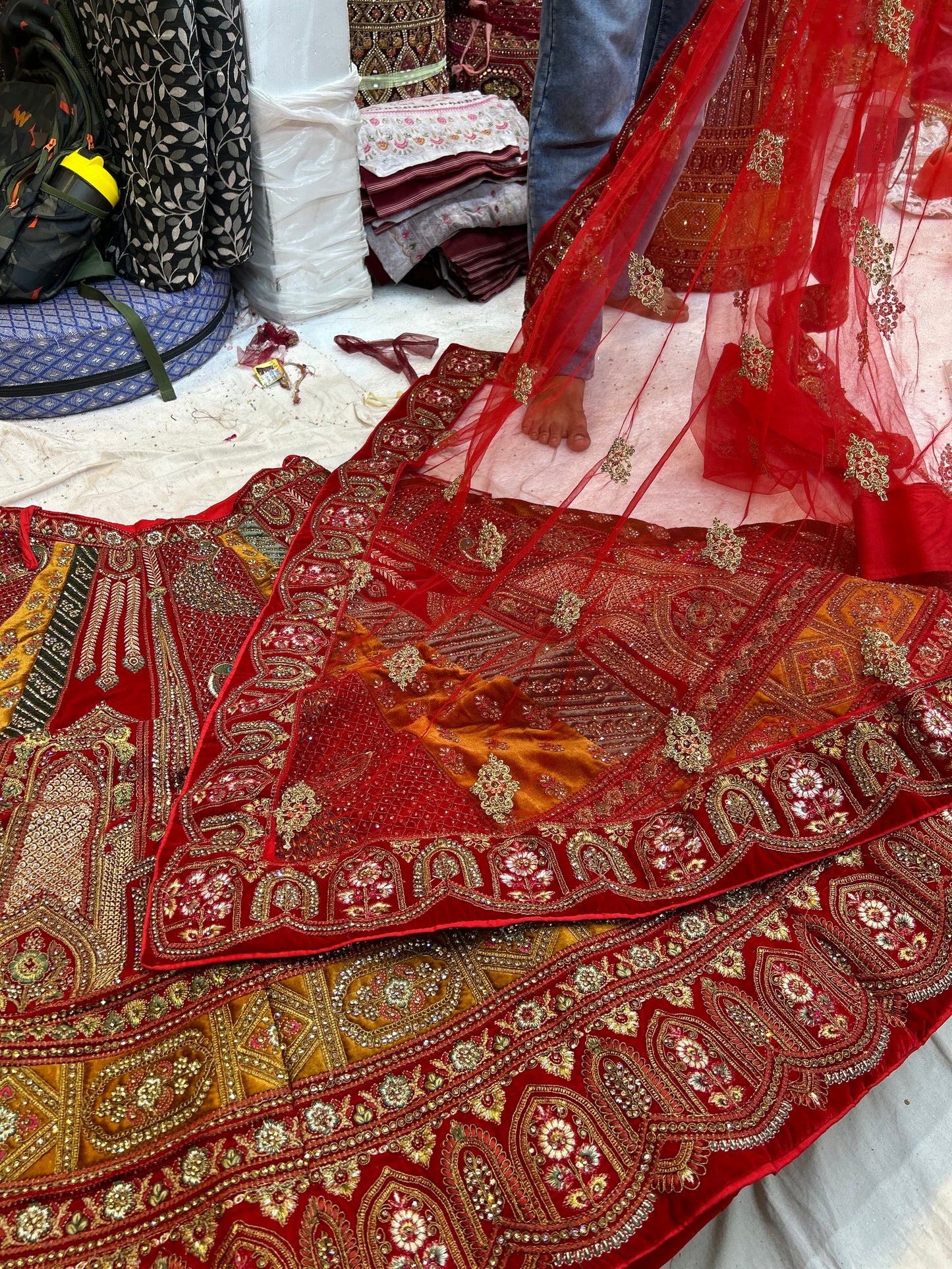 Pleasing peacock Handwork red bridal lehenga