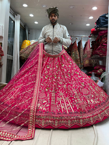 Lehenga nupcial con vuelo enorme de rani rojo de última diseñadora