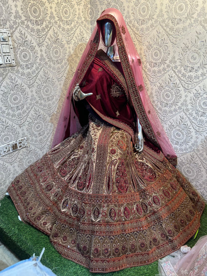 Maroon red bridal Lehenga