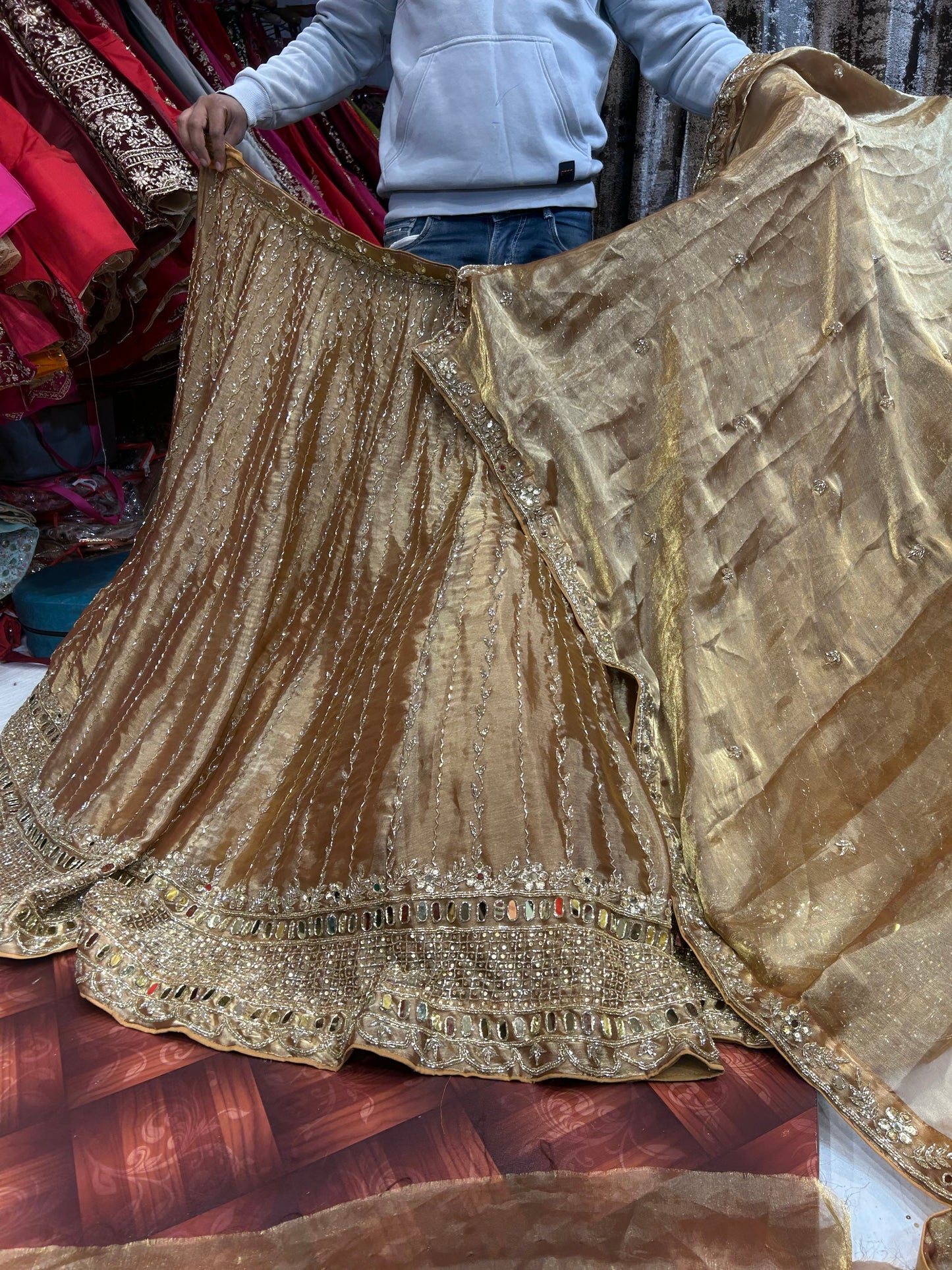 Lavishing golden sequence handwork lehenga