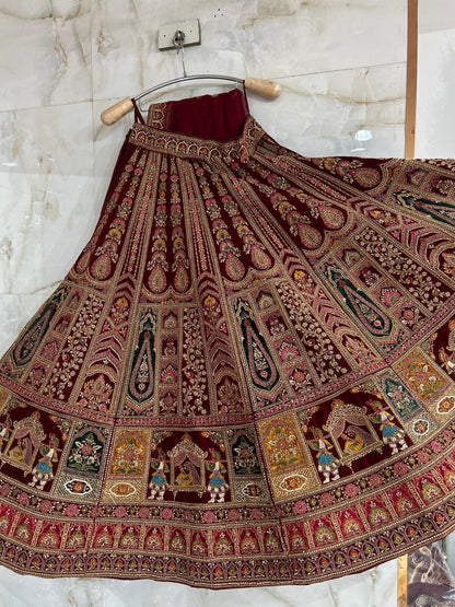 Designer maroon Doli barat bridal lehenga