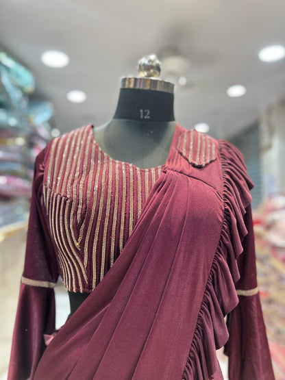 Awesome maroon drape ready to wear saree