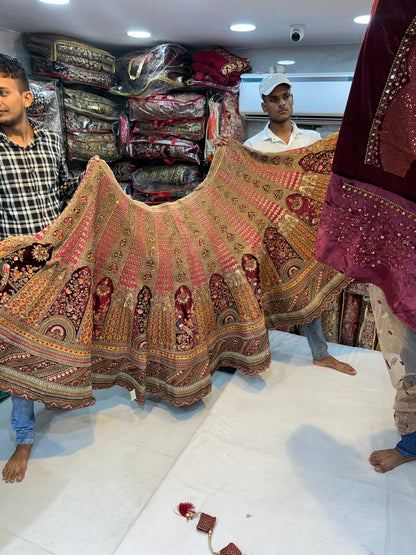 Maroon Double Duptta bridal lehenga