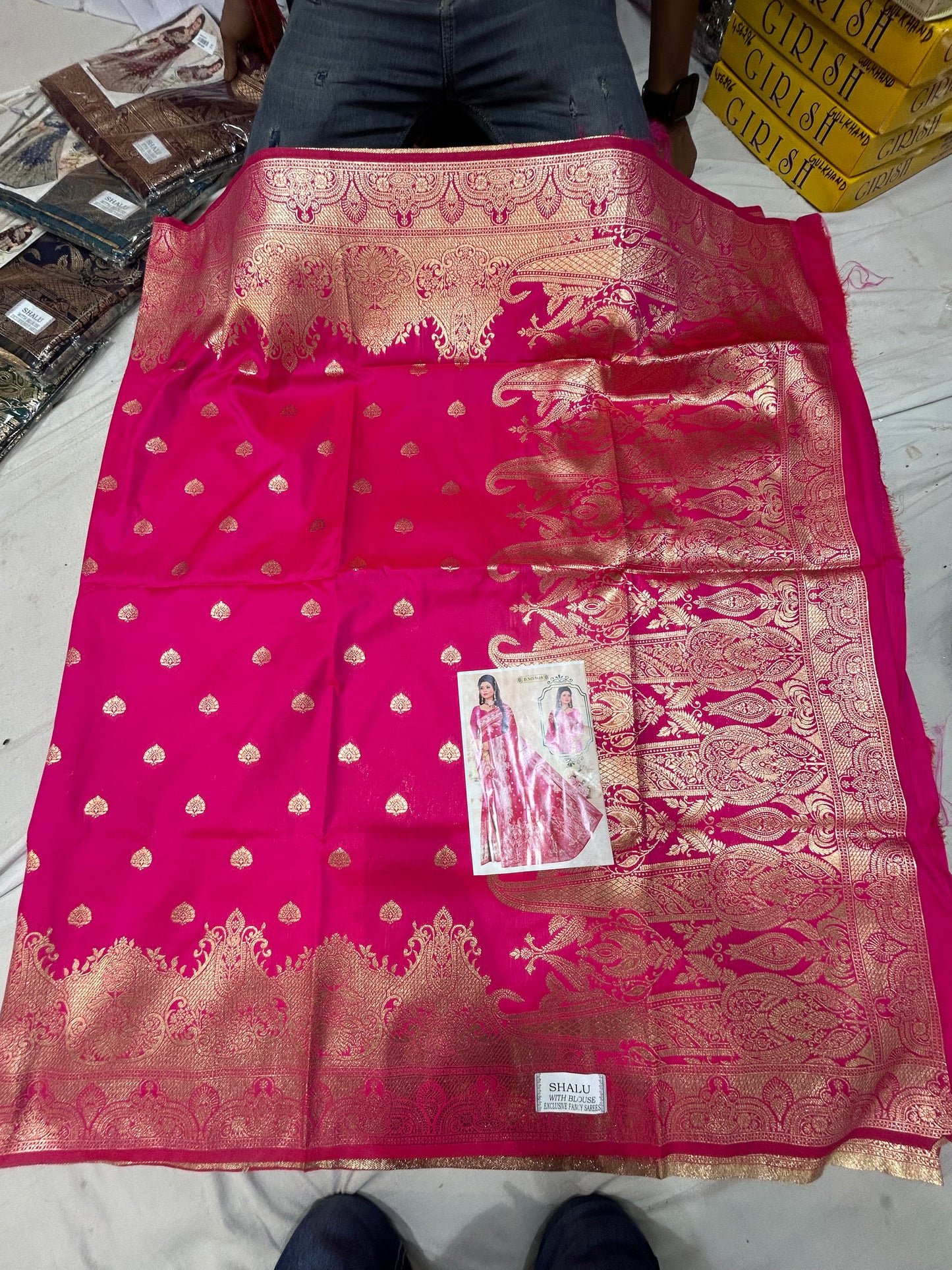 Awesome dark pink saree peacock feather