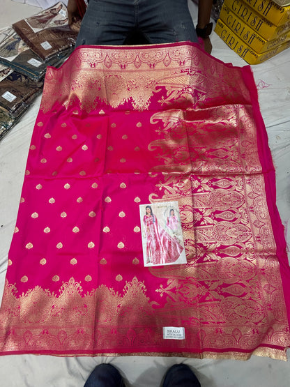 Awesome dark pink saree peacock feather