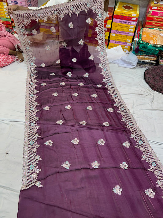 Amazing wine purple violet saree