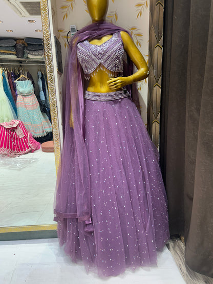 Stunning shinning Purple violet crop top Lehenga