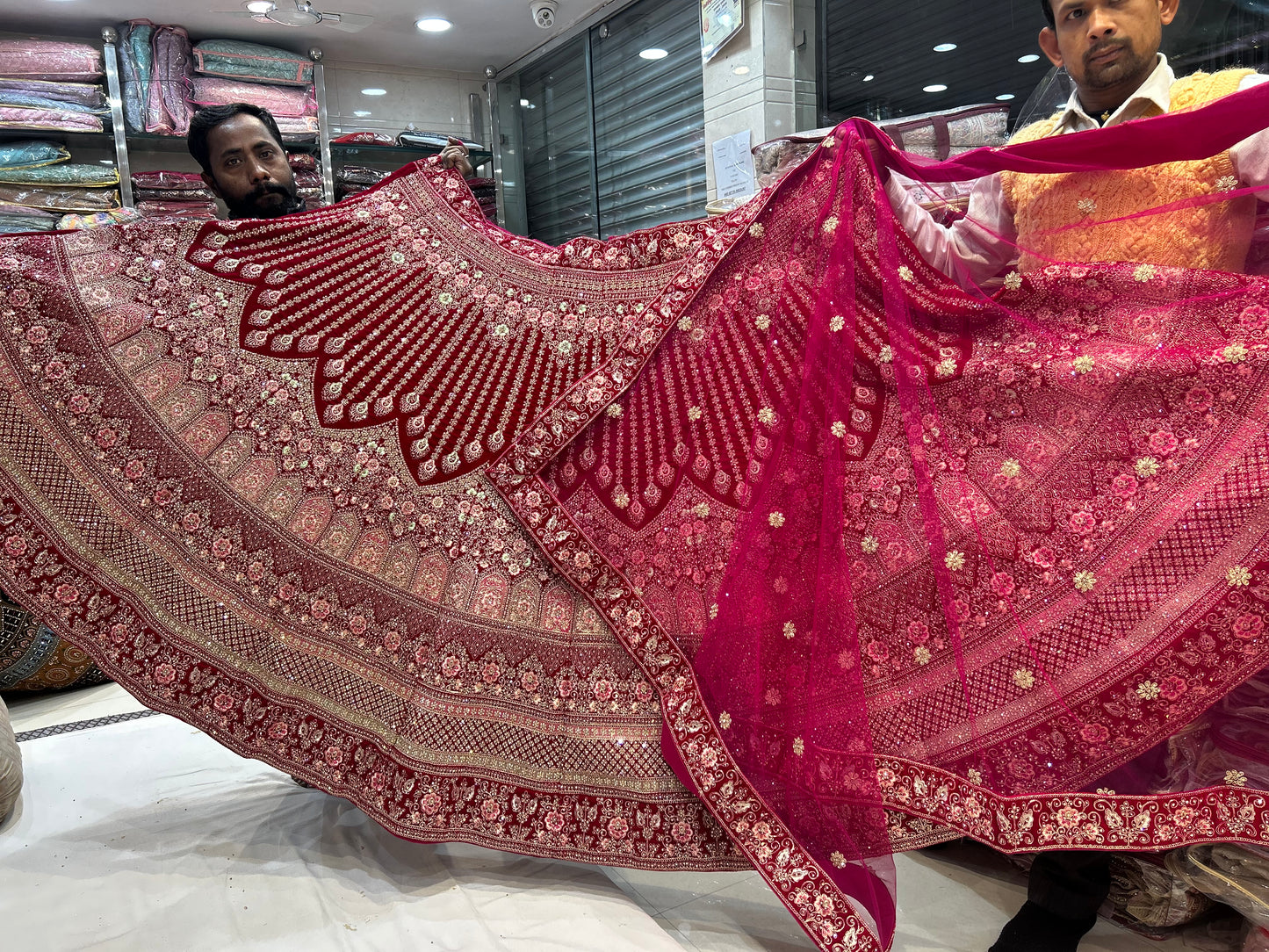 Cute red jhumka bridal Lehenga