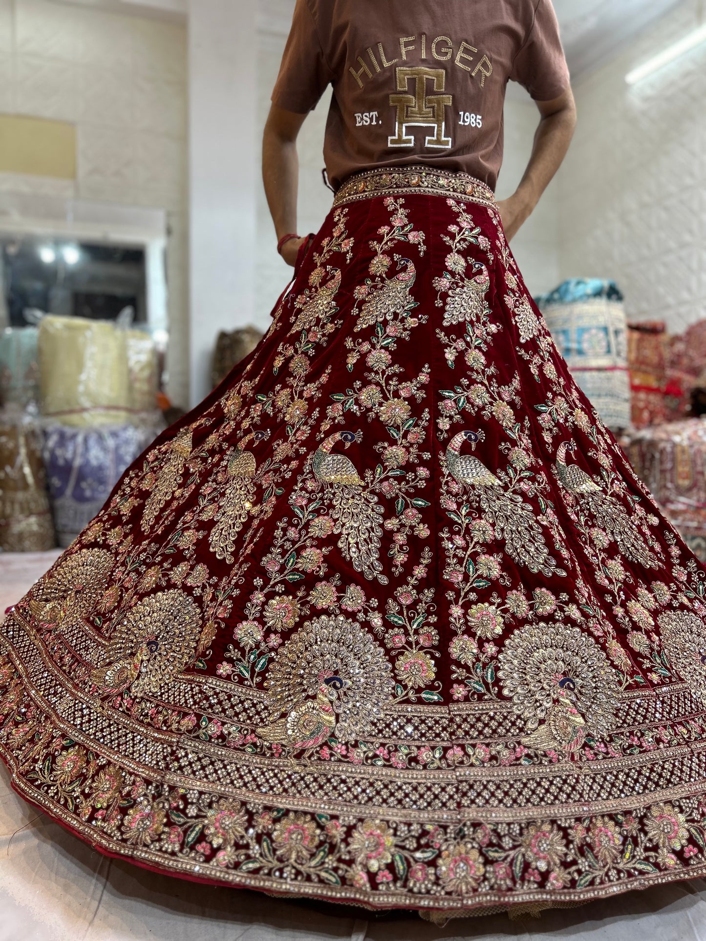 Amazing maroon peacock bridal lehenga