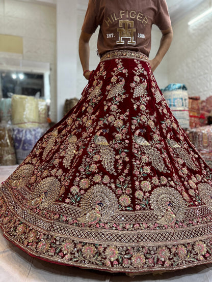 Amazing maroon peacock bridal lehenga