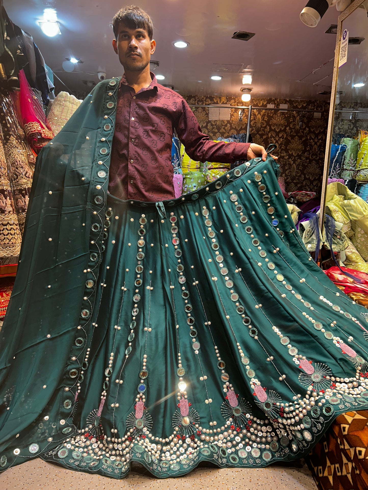 Fantástica lehenga mehendi verde Rama