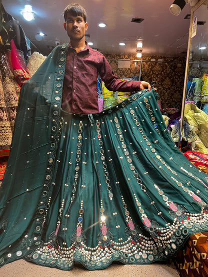 Fantastic Rama green Mehendi Lehenga