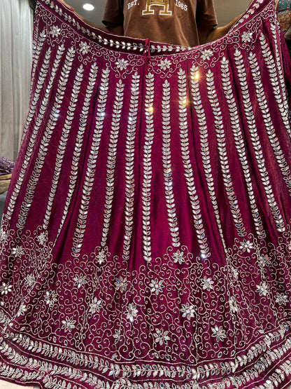 Delightful dark pink mirror work lehenga