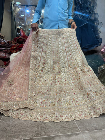 Gorgeous white light golden handwork bridal Lehenga