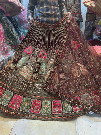 Impresionante lehenga nupcial granate doli barat