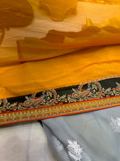 Yellow mehendi saree