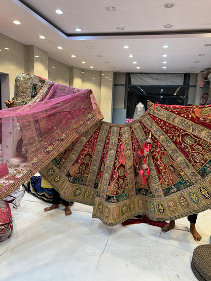 Lovely Marwari Red mustard Double Dupatta Lehenga