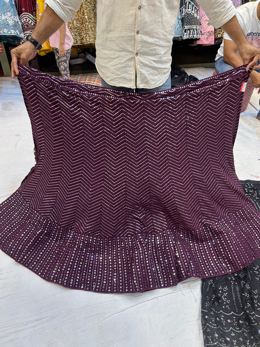 Impresionante lehenga color vino oscuro