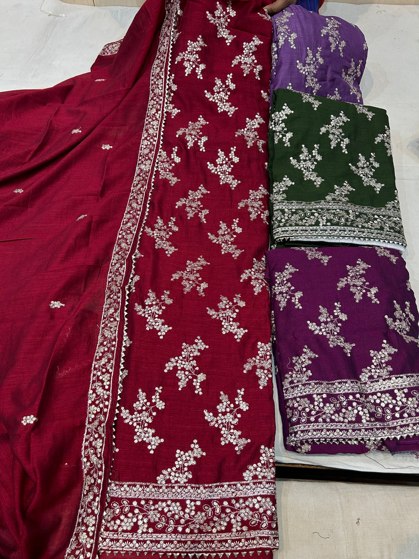 Amazing maroon unstitched salwar suit dress material(free size)