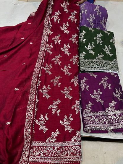 Amazing maroon unstitched salwar suit dress material(free size)