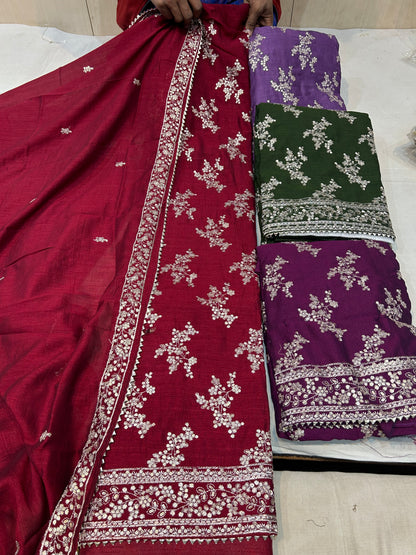 Amazing maroon unstitched salwar suit dress material(free size)