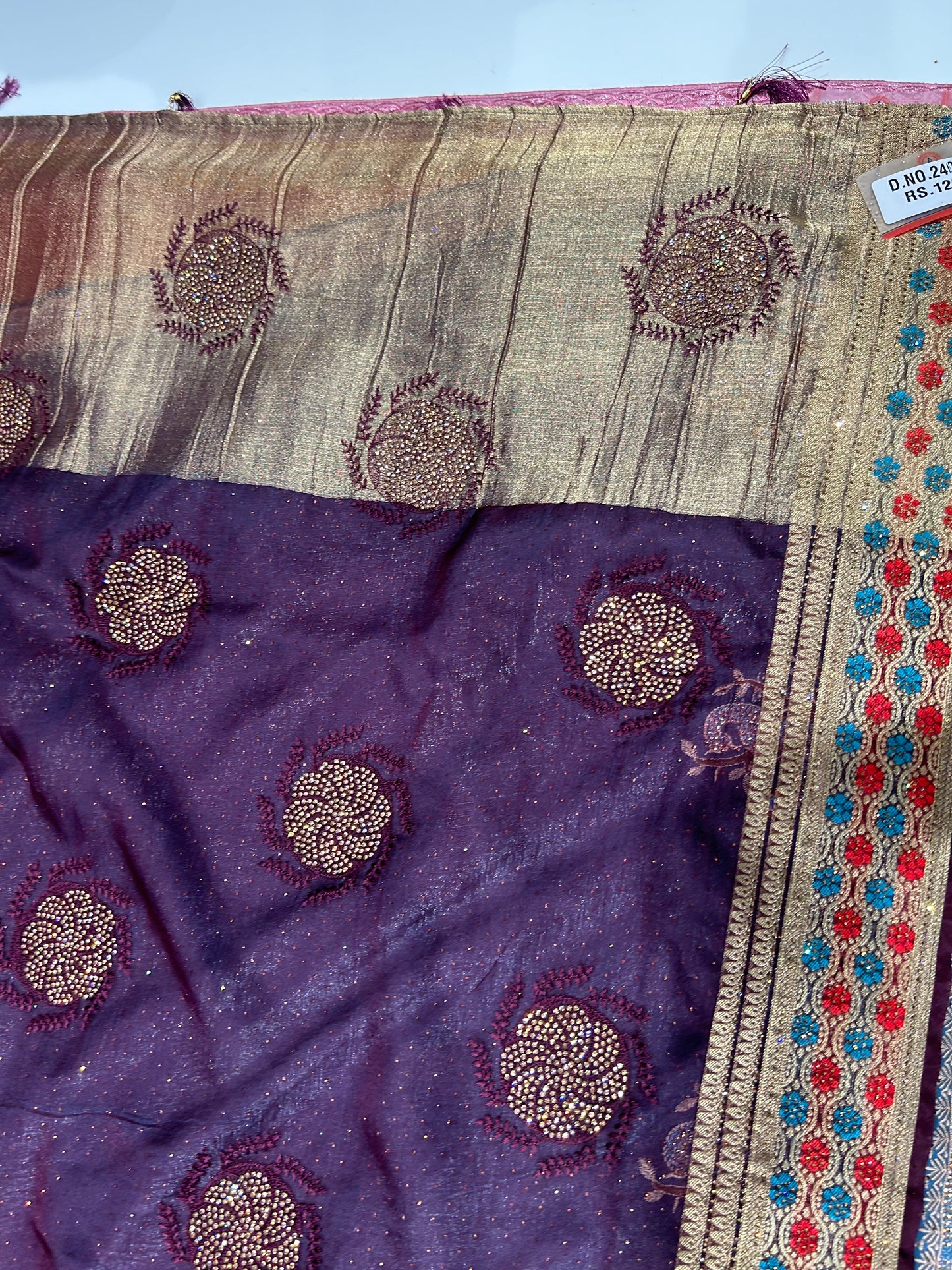 Purple golden heavy border saree